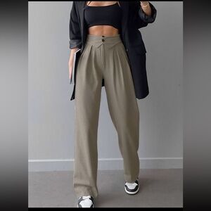 New Commense Street Fold Over Waistband Straight Wide Leg Dress Pants L